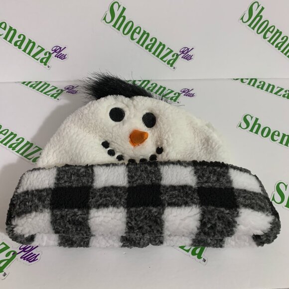 Ugly Christmas Hat Holiday Time Snowman Sherpa Beanie Cuffed Lined Plaid Cap - Picture 1 of 7